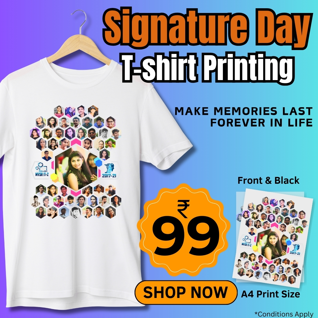 Signature day T-shirt printing with a photo collage and the words 'Make memories last forever'.
