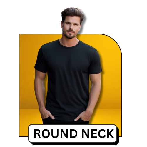 Man wearing a plain white round-neck T-shirt.