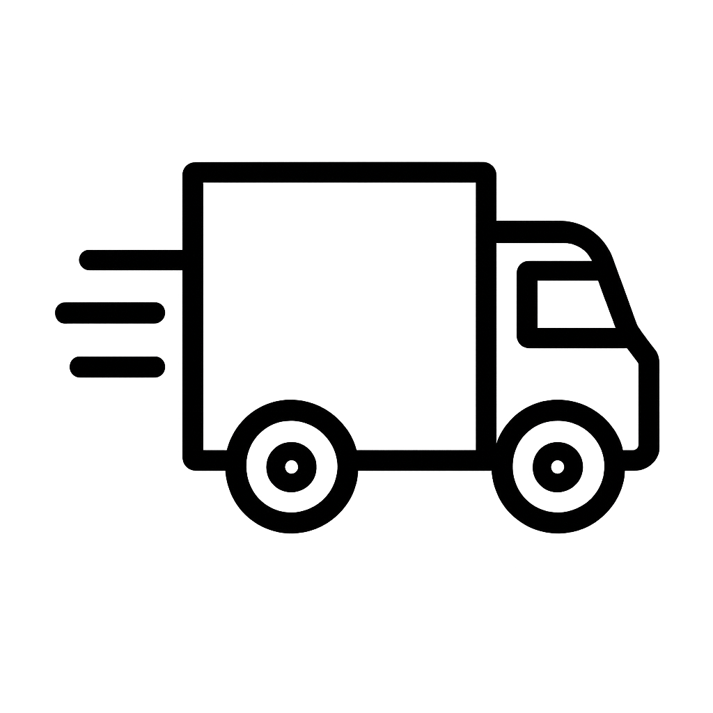 Package movement and automation process with conveyor and gear. Icon showing a package on a conveyor belt with a gear symbol.